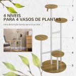 Suporte para Plantas de 4 Níveis Suporte para Vasos de Plantas com Estrutura de Aço 40x40x95,5cm Madeira e Branco