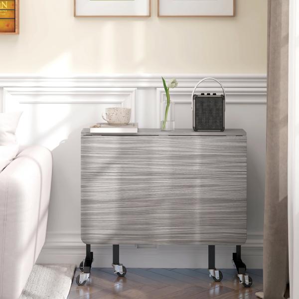 Mesa de Jantar Dobrável para 4 - 6 Pessoas com Rodas e Abas Rebatíveis para Cozinha 120x80x73 cm Cinzento