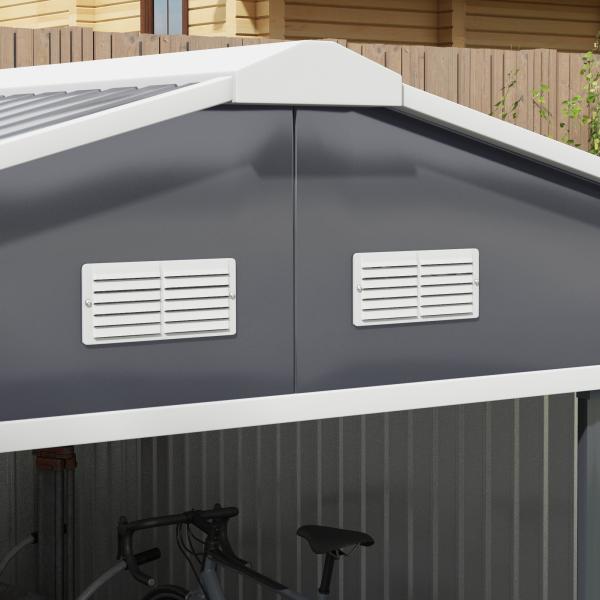 Abrigo de Jardim Metálico 340x386x200cm Abrigo de Exterior para Armazenamento de Ferramentas com Base Incluida 4 Janelas de Ventilação e Porta Corredeira Cinza