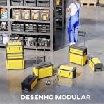 Caixa de Ferramentas Empilhável 3 em 1 Caixa de Ferramentas com Rodas Carro de Ferramentas de Aço 52x32x72 cm Amarelo e Preto
