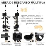 Árvore arranhador para Gatos com Altura Ajustável Plataformas Múltiplas Caverna Cestas e Escadas em Sisal Natural e Pelúcia 60x45x240 - 260 cm Cinza Escuro