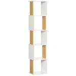Estante de Livros em Forma de S Estante com 5 Prateleiras Abertas para Sala de Estar Escritório Anti - Tombo 33x28x161cm Branco