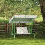 Baloiço de Jardim para Crianças com 2 Lugares Toldo Ajustável Cinto de Segurança e Desenho de Borboletas 112x75x120 cm Verde