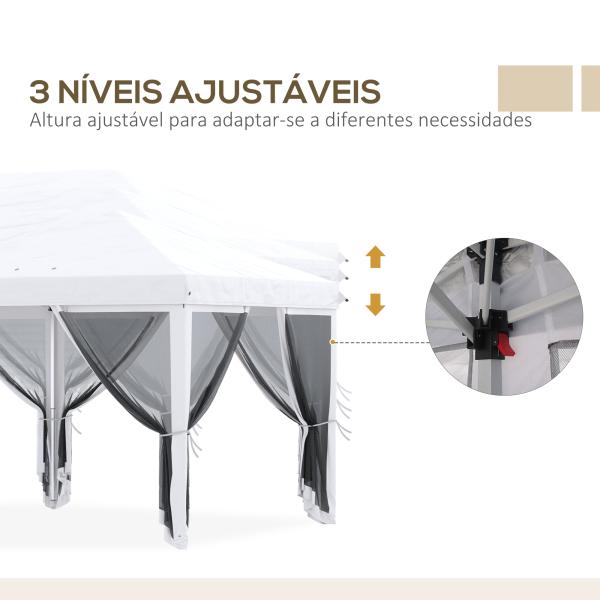 Tenda Dobrável 585x295x270 cm Tenda de Jardim com 6 Mosquiteiros Bolsa de Transporte e Estrutura de Aço Cinza