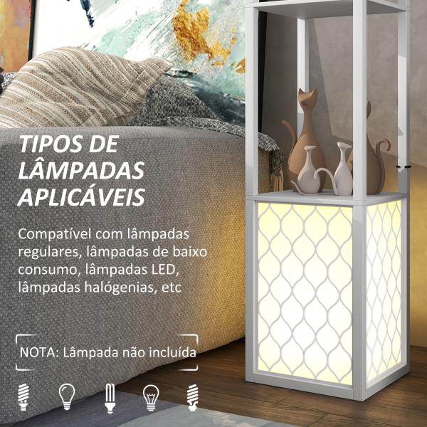 Candeeiro de Pé de Madeira com Estantes Lâmpada E27 Máx. 40W com Interruptor 26x26x156 cm Branco