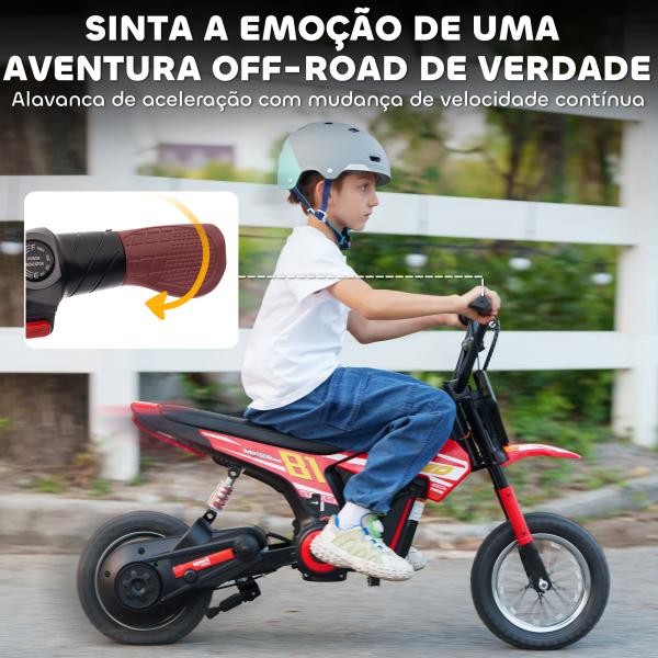 Mota Elétrica para Crianças 24V com Motor 250W Velocidade de 6 - 16km/h Rodas de 30,5 cm para Crianças de 8 - 12 Anos Vermelho