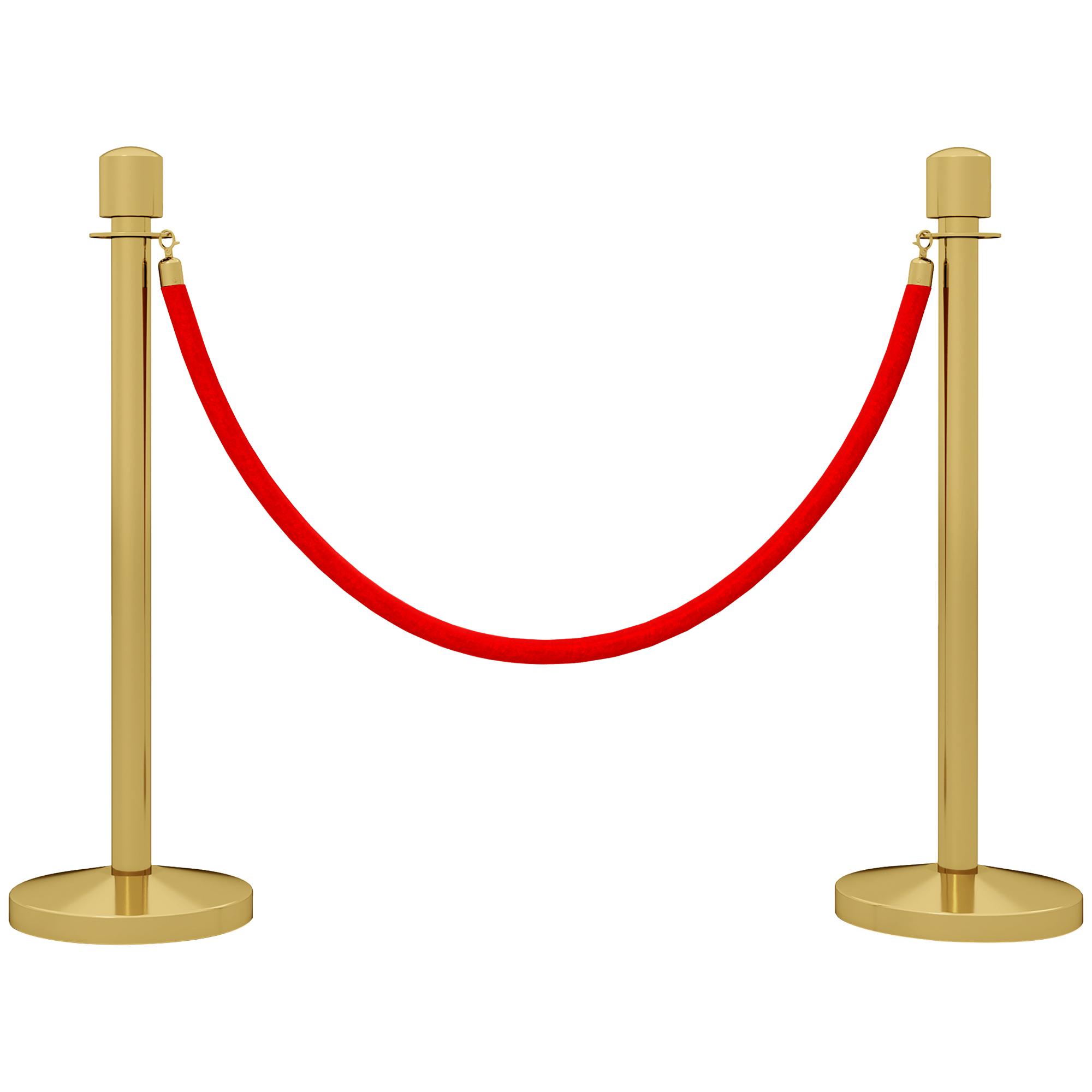 Conjunto de 2 Postes Separadores em Aço Inoxidável com Corda de Veludo Vermelho de 1,5 m e Base Preenchível Dourado