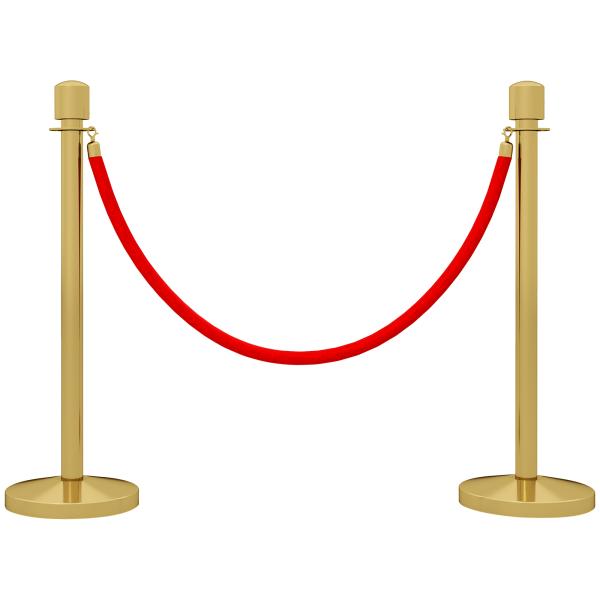 Conjunto de 2 Postes Separadores em Aço Inoxidável com Corda de Veludo Vermelho de 1,5 m e Base Preenchível Dourado