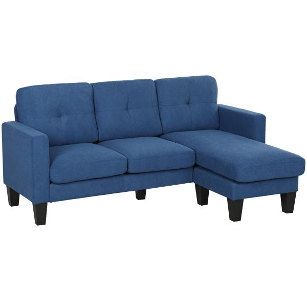 Sofá Chaise Longue Sofá em Forma de L Estofado em Poliéster Sofá de Canto Reversível 186x130x84 cm Azul Escuro