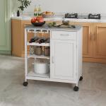 Carrinho de Cozinha com Rodas 1 Gaveta Prateleiras Suporte para 4 Garrafas e Armário Carga 40kg 76x48x88cm Branco e Cinza