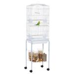 Gaiola para Passáros com Suporte com 4 Rodas Portas 4 Comedouros 3 Poleiros e Bandeja Removível 46,5x36x157cm Branco