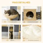 Arranhador para Gatos Arranhador para Gatos com Cama Superior Caverna 2 Almofadas 2 Postes Escada 57x37x100,5cm Bege