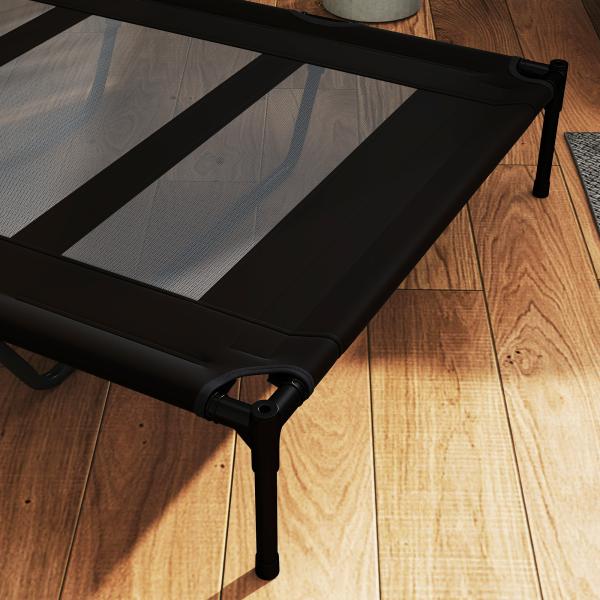 Cama Elevada para Cães com Tecido Transpirável para Dormir Relaxar Cama para Animais de Estimação 122x92x23 cm Preto