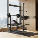 Banco de Musculação Multifuncional Inclinável Banco de Pesos com Suporte para Barra Ajustável Extensão de Pernas 106x155x202 cm Preto