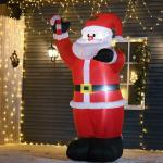 Pai Natal Insuflável 240 cm com Bengala Luzes LED e Insuflador Elétrico Decoração de Natal para Exterior e Interior Multicor