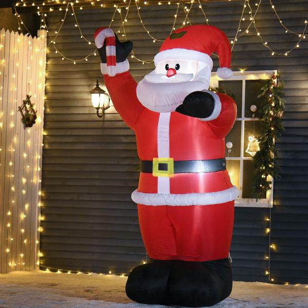 Pai Natal Insuflável 240 cm com Bengala Luzes LED e Insuflador Elétrico Decoração de Natal para Exterior e Interior Multicor