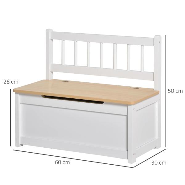 Organizador de Brinquedos para crianças acima de 2 anos Banco de Armazenamento Infantil de Madeira de Pinho com Tampa de Amortecimento e Encosto Alto para Sala de Jogos quarto 60x30x50cm Banco