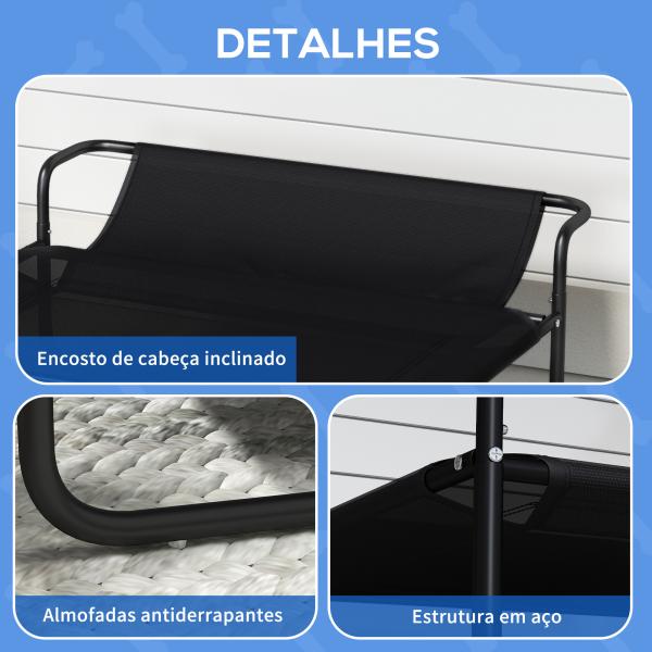 Cama Elevada para Cães Respirável para Cães Pequenos 106x81x33 cm Tecido de Textilene Encosto Inclinável Estrutur