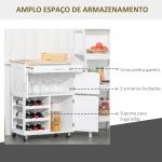 Carrinho de Cozinha com Rodas Carrinho de Cozinha com Gaveta 2 Armários de Armazenamento e 3 Prateleiras Abertas para 9 Garrafas para Sala de Jantar 67x37x87cm Branco