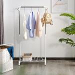 Charriot com Altura Ajustável Cabide com Rodas Portátil Prateleira Inferior Aço 68,5x42x87 - 145cm Branco e Prata