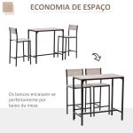 Conjunto de Mesa de Bar com 2 Bancos Conjunto de 3 Peças com 2 Bancos com Encosto e Apoio para Pés Design Industrial Madeira e Preto