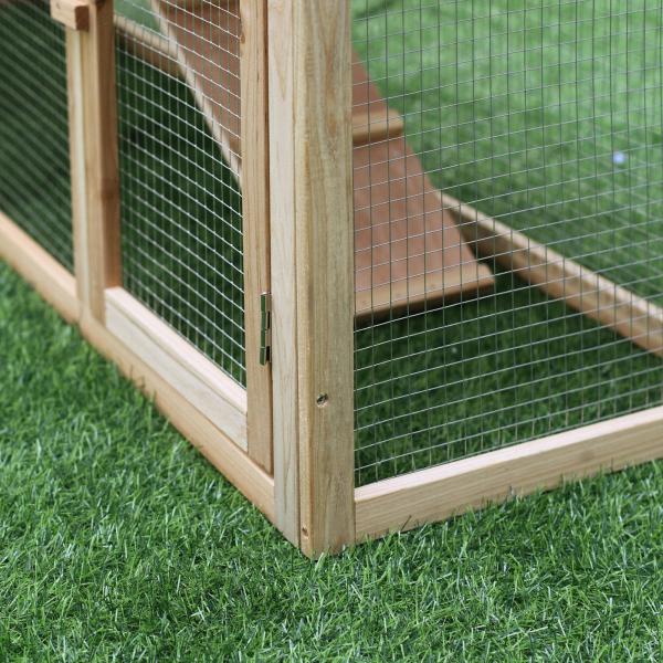 Coelheira de Exterior Grande Gaiola de Madeira para 2 - 4 Coelhos com Teto Asfáltico Recinto de Arame Bandeja Removível e Rampas 210x45,5x84,5 cm Natural