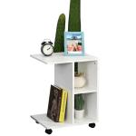 Mesa Auxiliar Moderna Mesa Auxiliar em Forma de C com Rodas e Prateleiras Abertas 45x35x58 cm Branca
