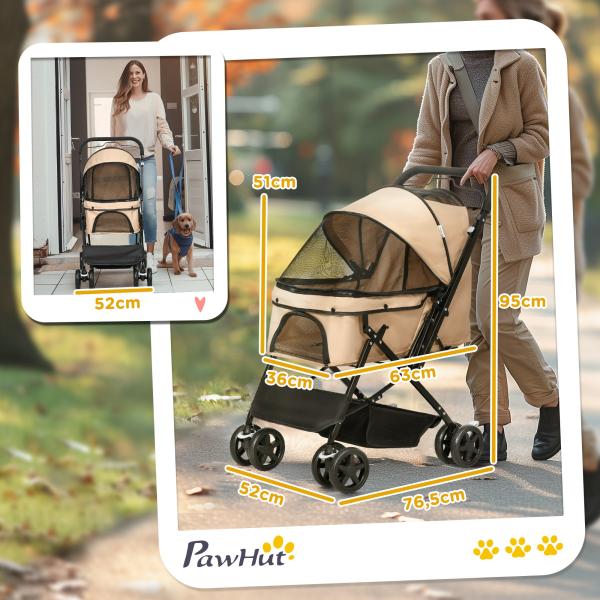Carrinho para Animais de Estimação Dobrável com Cesta de Armazenamento Cinto de Segurança 76,5x52x95 cm Marrom Claro