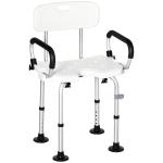 Cadeira para Duche Antiderrapante com Altura Ajustável de 6 Níveis e Apoio para os Braços Regulável 54x52x70 - 82cm Branco