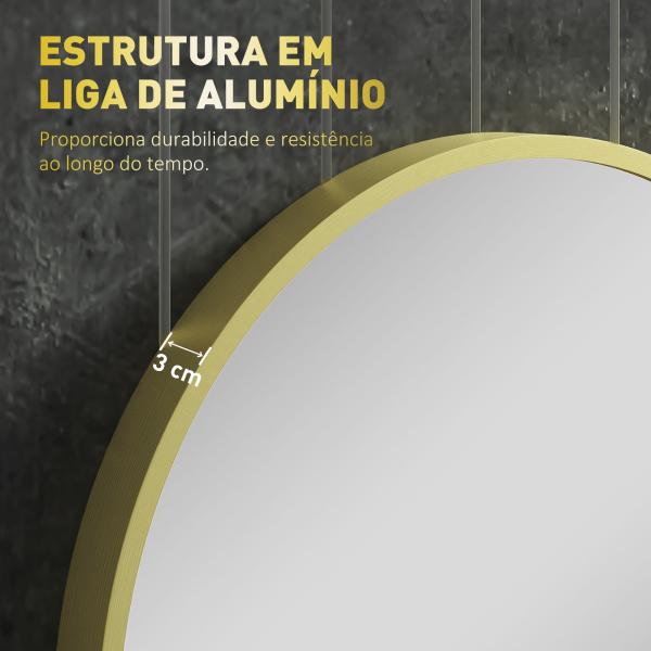 Espelho Casa de Banho Oval 40x3x70 cm Espelho Decorativo de Parede com Estrutura de Liga de Alumínio Horizontal ou Vertical Dourado