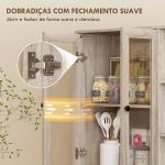 Armário de Cozinha Móvel Auxiliar de Cozinha com Prateleiras Abertas e 4 Portas de Vidro 90x35x172 cm Cinza Claro
