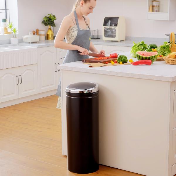Balde do Lixo Automático 50L com Tampa de Fecho Suave e Silencioso Corpo em Aço Inoxidável Preto