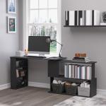 Mesa de Computador Secretária Mesa de Canto Giratória 360° com 5 Prateleiras 120x110x74,5 cm Preto