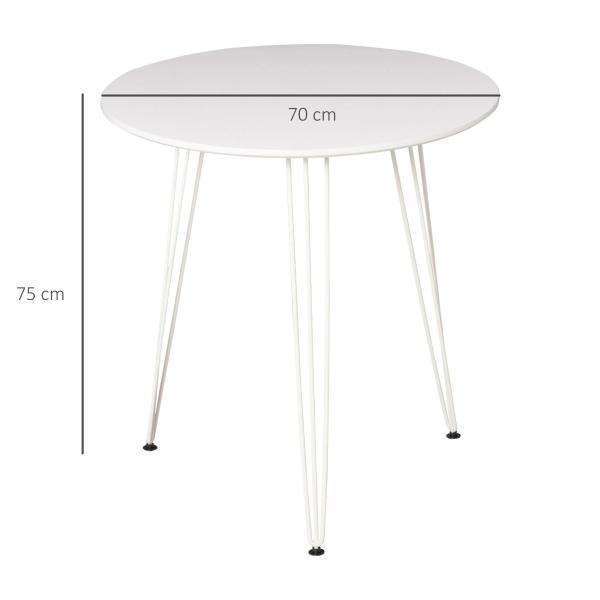 Mesa de Sala de Jantar Redonda com Pés em Forma de Garfo Metálicos Estilo Moderno para Cozinha Sala de Estar Cafeteria Ø70x75cm Branco