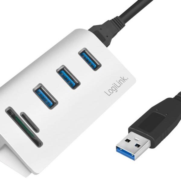 Hub USB A 3.2 - 3x USB A / MicroSD / SD (Prateado) - LOGILINK