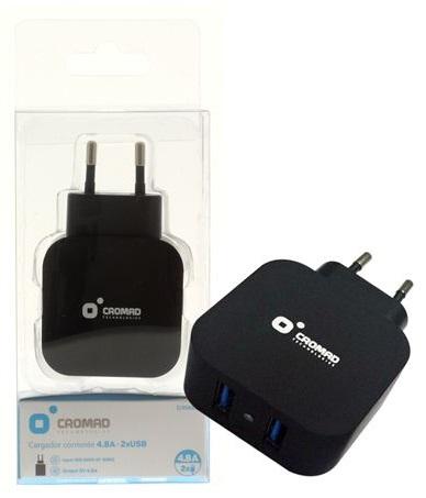 Alimentador 2x USB 4,8A (Preto) - CROMAD