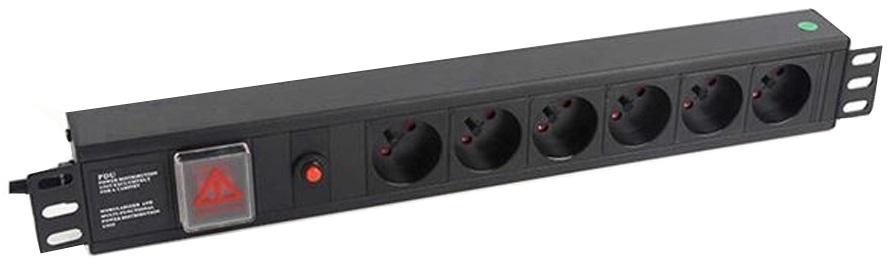 Extensão Sextupla p/ Rack 19 1U 3500W 16A c/ Interruptor + Filtro de Protecção (1,8 mts) - CROMAD