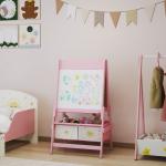 Cavalete de Pintura para Crianças 3 em 1 para Crianças acima de 3 Anos com Rolo de Papel e Cestos de Arrumação 54x46x94 cm Rosa