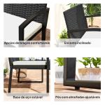 Banco de Jardim em Vime Sintético de 2 Lugares Banco de Exterior com Almofada 103x58x78 cm Preto e Bege