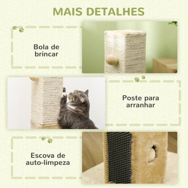 Poste Arranhador para Gatos 79 cm Arranhador para Gatos com Bola Suspensa e Poste de Juta 59,5x39x79 cm Creme e Bege