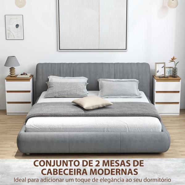 Conjunto de 2 Mesas de Cabeceira com 3 Gavetas Mesas de Cabeceira para Dormitório Estreitas 40x30x59,5 cm Branco