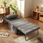 Sofá Cama 4 em 1 Estofado em Linho com Encosto Ajustável em 5 Níveis e Almofada Acolchoada 75x80x74 cm Cinza
