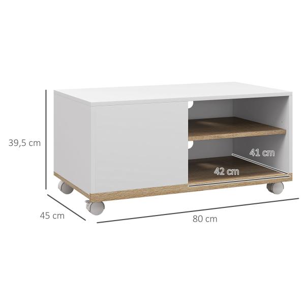 Móvel de TV Mesa de Sala de Estar Moderna de TV de 42 Polegadas com 4 Rodas 80x45x39,5 cm Branco