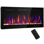 Lareira Elétrica Ultrafina de Parede e Embutir com Chama 3D Brilho/Velocidade Ajustável 12 Cores Pedras 900/1800W 106,7x9,4x47 cm Preto