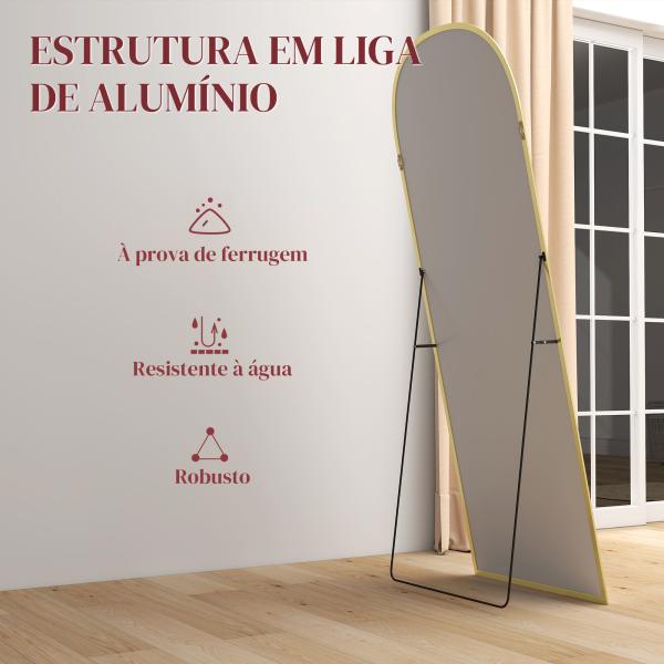 Espelho de Pé Espelho de Corpo Inteiro 60x165 cm com Estrutura de Liga de Alumínio e Suporte para Sala Quarto Dourado
