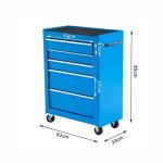 Carrinho de Ferramentas para Oficina com Rodas e 5 Gavetas Fechadura e Alça Lateral 61,5x33x85 cm Azul