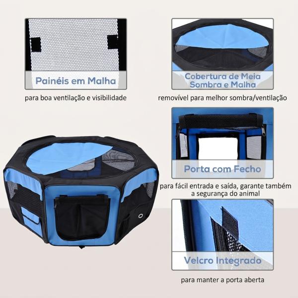 Parque Dobrável para Cães e Gatos, Cercado Portátil para Animais Pequenos, Impermeável em Tecido Oxford, Ø90x41 cm, Azul