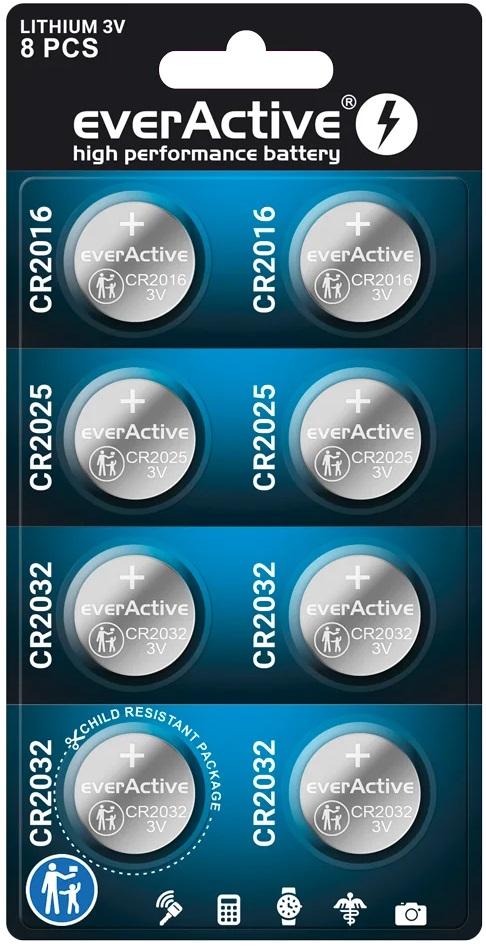 Pack 8x Pilhas Botão Lithium (CR2016/2025/2032) - everActive