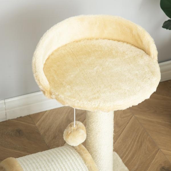 Árvore Arranhador para Gatos de 2 Níveis com Poste e Tapete de Arranhar Cama e Bola Suspensa 35,5x37x46 cm Bege