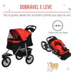 Carrinho dobrável para animais de estimação com 3 rodas Correias de segurança e cesto de armazenamento 109,5x54,5x106,5 cm Vermelho e preto